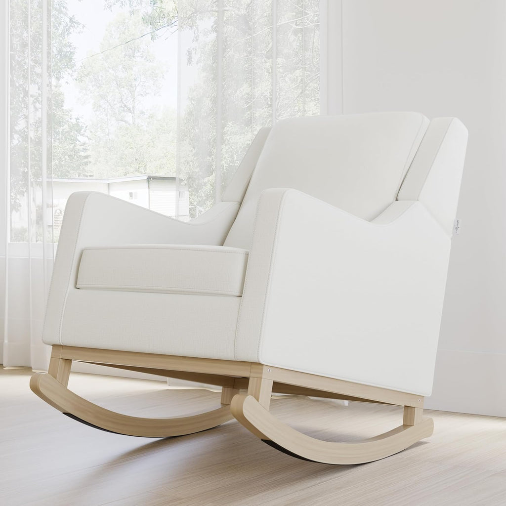Storkcraft Pasadena Nursery Rocker (Ivory Basketweave with Driftwood) Upholstered, Rocking Chair for Nursery, Gentle Rocking Motion, Solid Wood Base
