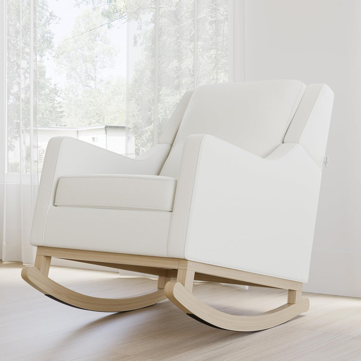 Storkcraft Pasadena Nursery Rocker (Ivory Basketweave with Driftwood) Upholstered, Rocking Chair for Nursery, Gentle Rocking Motion, Solid Wood Base