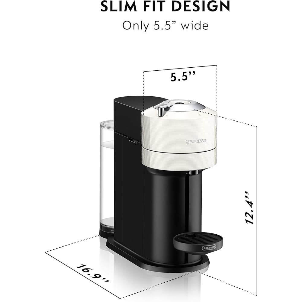 Nespresso Vertuo Next Coffee and Espresso Maker by De'Longhi with Aeroccino Milk Frother, White