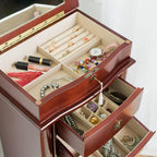 Alveare Home North Locking 7-Drawer Jewelry Armoire – Spacious Organizer with Mirror, Necklace Hooks &amp; Anti-Tarnish Lining, Cherry